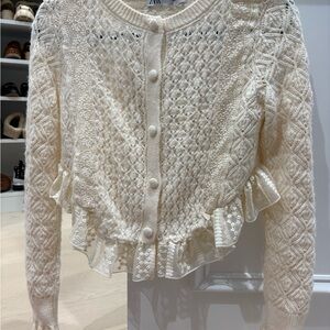 Women’s Zara cream cardigan with lace detail size small
